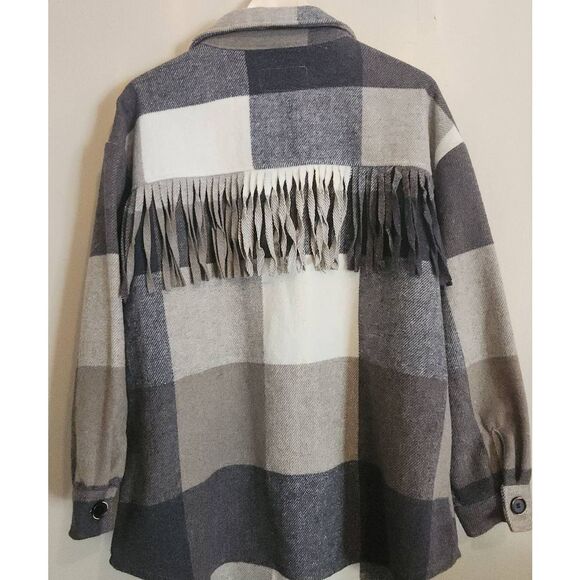 Jason Maxwell Outerwear Collection jacket with fringe trim on back. - Picture 6 of 9